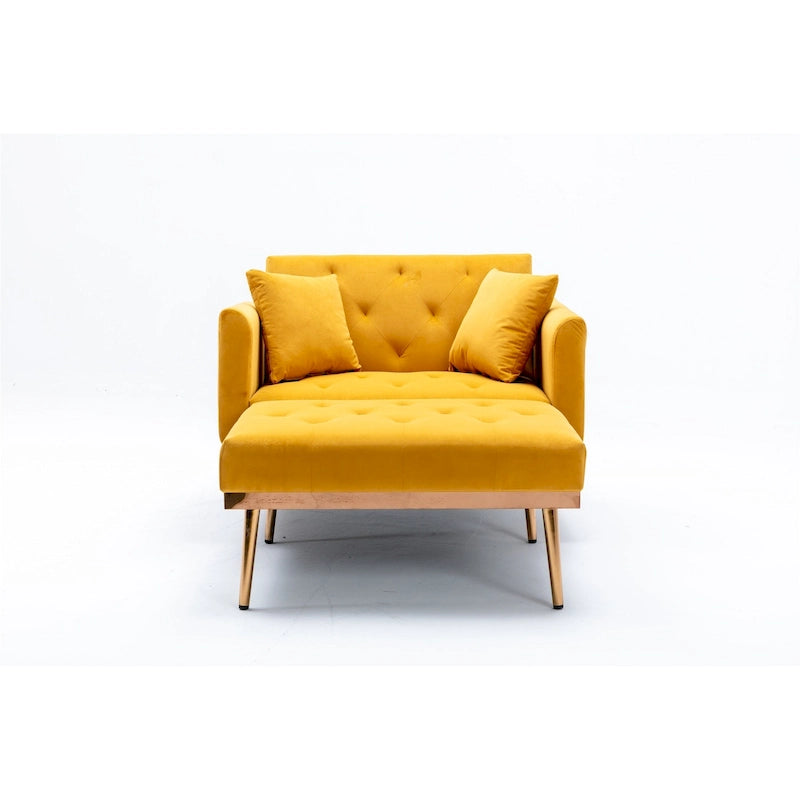Velvet Upholstered Tufted Living Room Sleeper Sofa Chair With Rose Golden feet