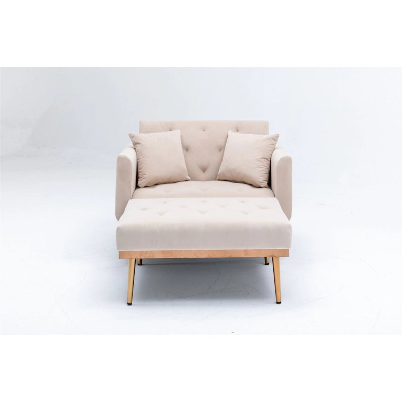 Velvet Upholstered Tufted Living Room Sleeper Sofa Chair With Rose Golden feet
