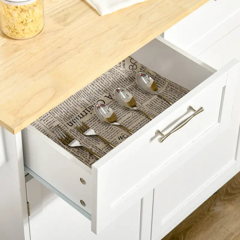 HOMCOM 41 Modern Rolling Kitchen Island, Kitchen Storage Utility Cart Trolley with Rubberwood Top, 2 Drawers, and Towel Rack
