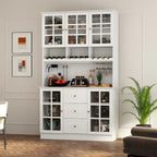 79Armoire de Rangement de Cuisine avec Portes Vitrées, Buffet Laqué