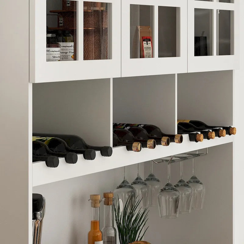 79Armoire de Rangement de Cuisine avec Portes Vitrées, Buffet Laqué