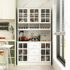 79Armoire de Rangement de Cuisine avec Portes Vitrées, Buffet Laqué