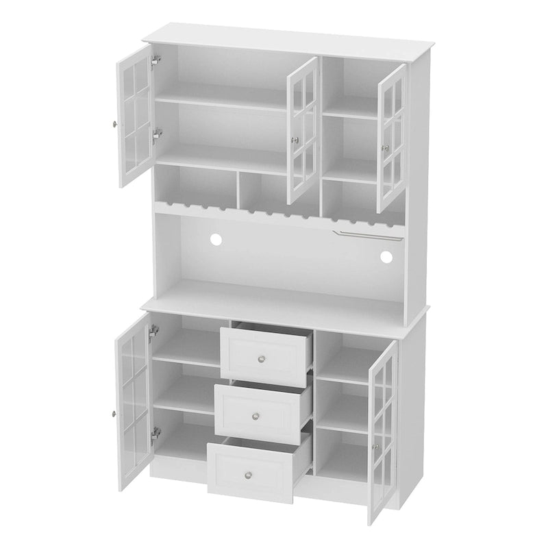 79Armoire de Rangement de Cuisine avec Portes Vitrées, Buffet Laqué