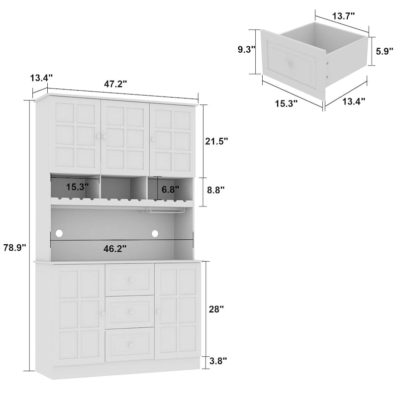 79Armoire de Rangement de Cuisine avec Portes Vitrées, Buffet Laqué