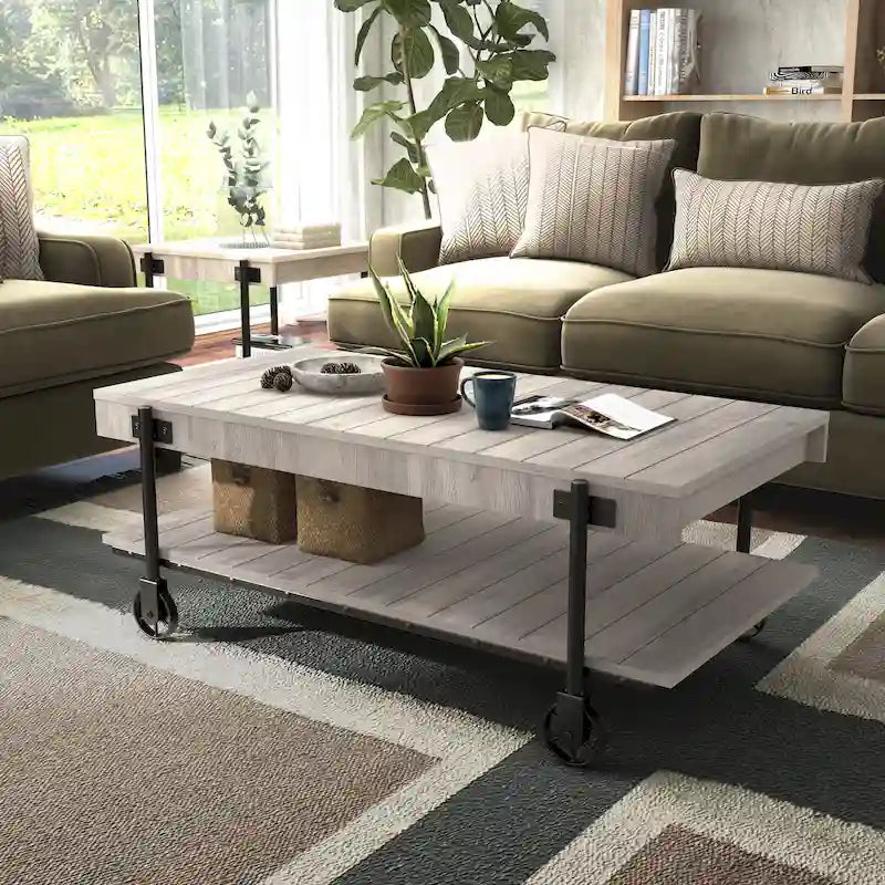 Table basse Hyssop Farmhouse de 47 po en acier à 1 étagère par Furniture of America