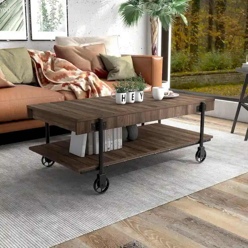 Table basse Hyssop Farmhouse de 47 po en acier à 1 étagère par Furniture of America