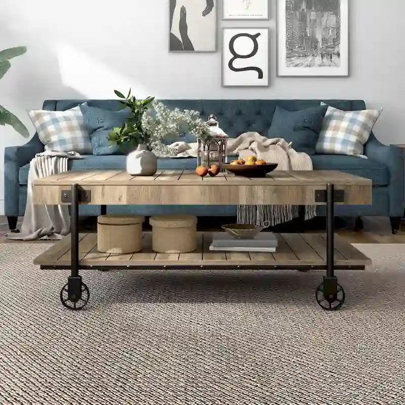 Table basse Hyssop Farmhouse de 47 po en acier à 1 étagère par Furniture of America