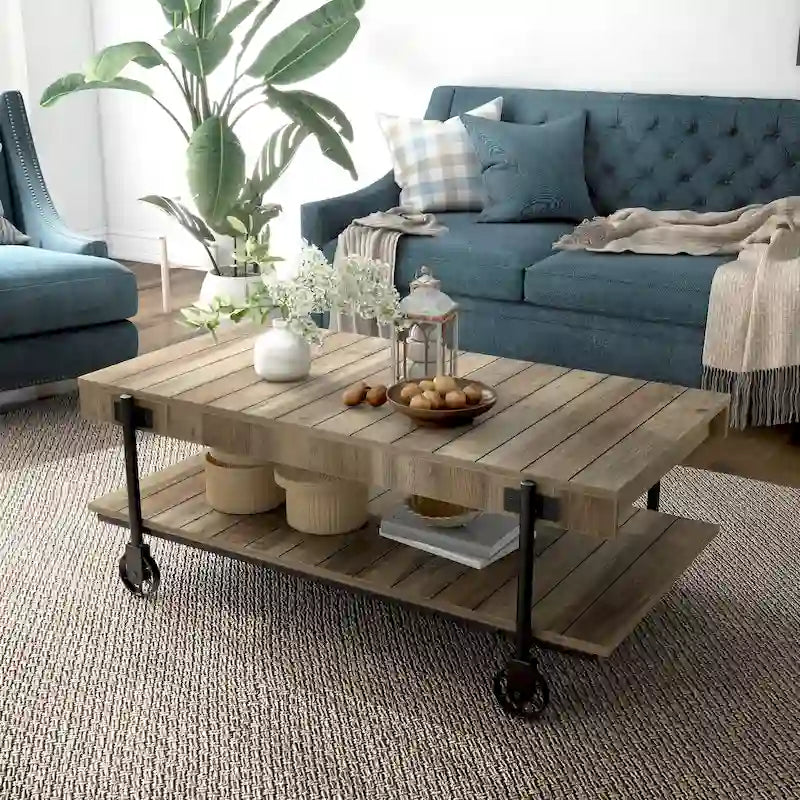 Table basse Hyssop Farmhouse de 47 po en acier à 1 étagère par Furniture of America