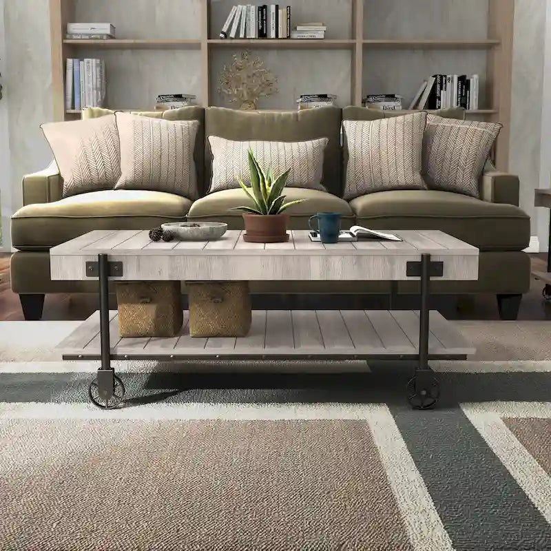 Table basse Hyssop Farmhouse de 47 po en acier à 1 étagère par Furniture of America