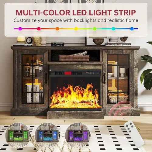 59 Fireplace TV Stand with 3-Sided Glass Electric Fireplace