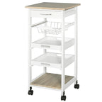 HOMCOM Mobile Rolling Kitchen Island Trolley Serving Cart with Underneath Drawer & Slide-Out Wire Storage Basket