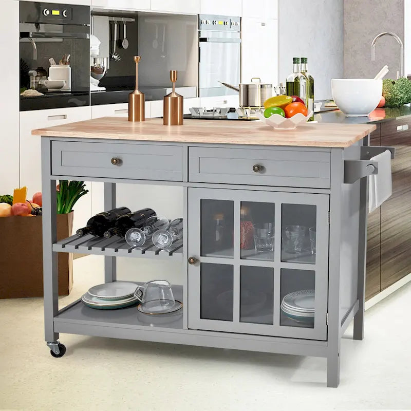 AVAWING 42 Rolling Kitchen Island Microwave Cabinet Trolley Cart
