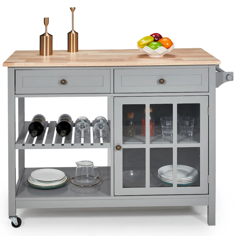 AVAWING 42 Rolling Kitchen Island Microwave Cabinet Trolley Cart