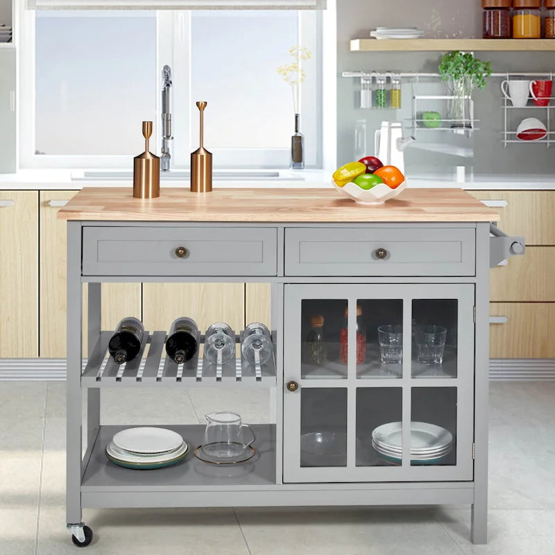 AVAWING 42 Rolling Kitchen Island Microwave Cabinet Trolley Cart
