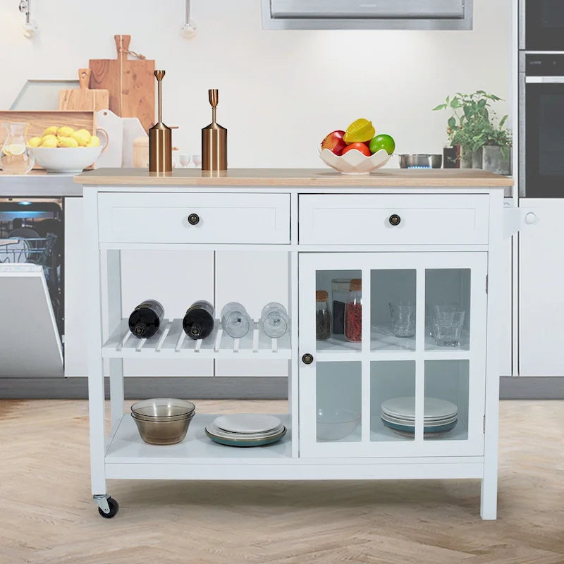 AVAWING 42 Rolling Kitchen Island Microwave Cabinet Trolley Cart
