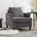 Fauteuil HOMEFUN en chenille avec accoudoirs en bois, style moderne du milieu du siècle, pour salon