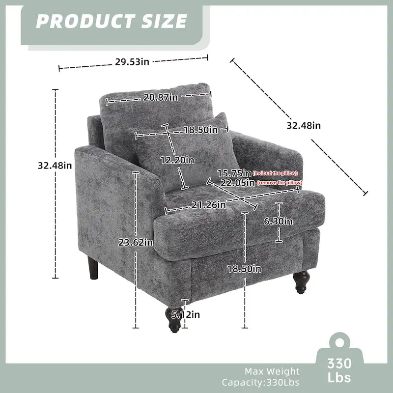 Fauteuil HOMEFUN en chenille avec accoudoirs en bois, style moderne du milieu du siècle, pour salon