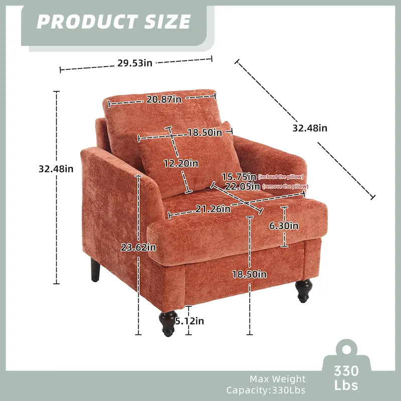 Fauteuil HOMEFUN en chenille avec accoudoirs en bois, style moderne du milieu du siècle, pour salon