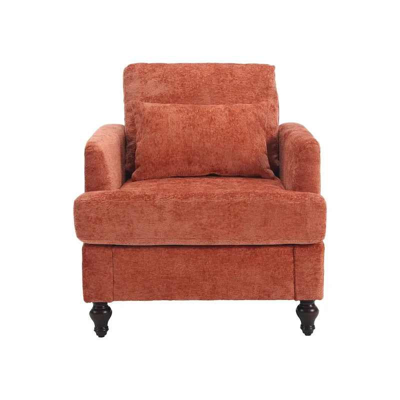 Fauteuil HOMEFUN en chenille avec accoudoirs en bois, style moderne du milieu du siècle, pour salon