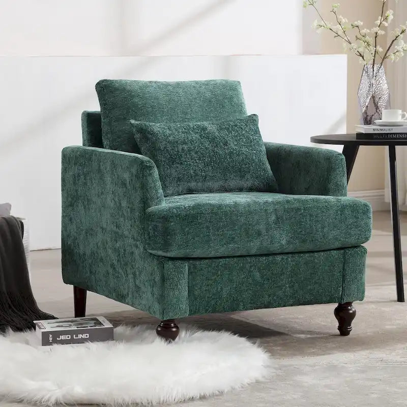 Fauteuil HOMEFUN en chenille avec accoudoirs en bois, style moderne du milieu du siècle, pour salon