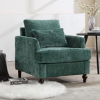 Fauteuil HOMEFUN en chenille avec accoudoirs en bois, style moderne du milieu du siècle, pour salon