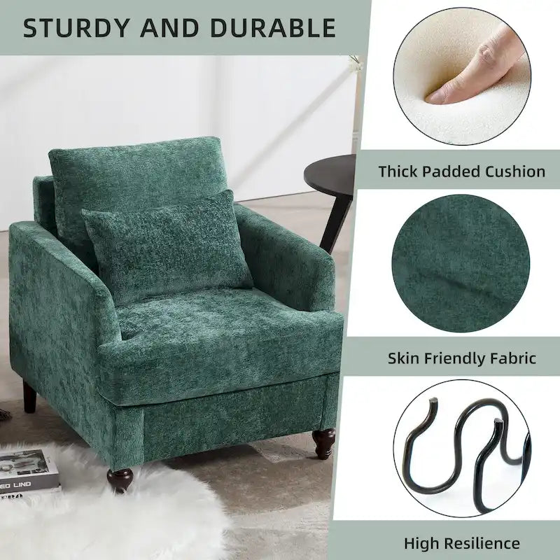 Fauteuil HOMEFUN en chenille avec accoudoirs en bois, style moderne du milieu du siècle, pour salon