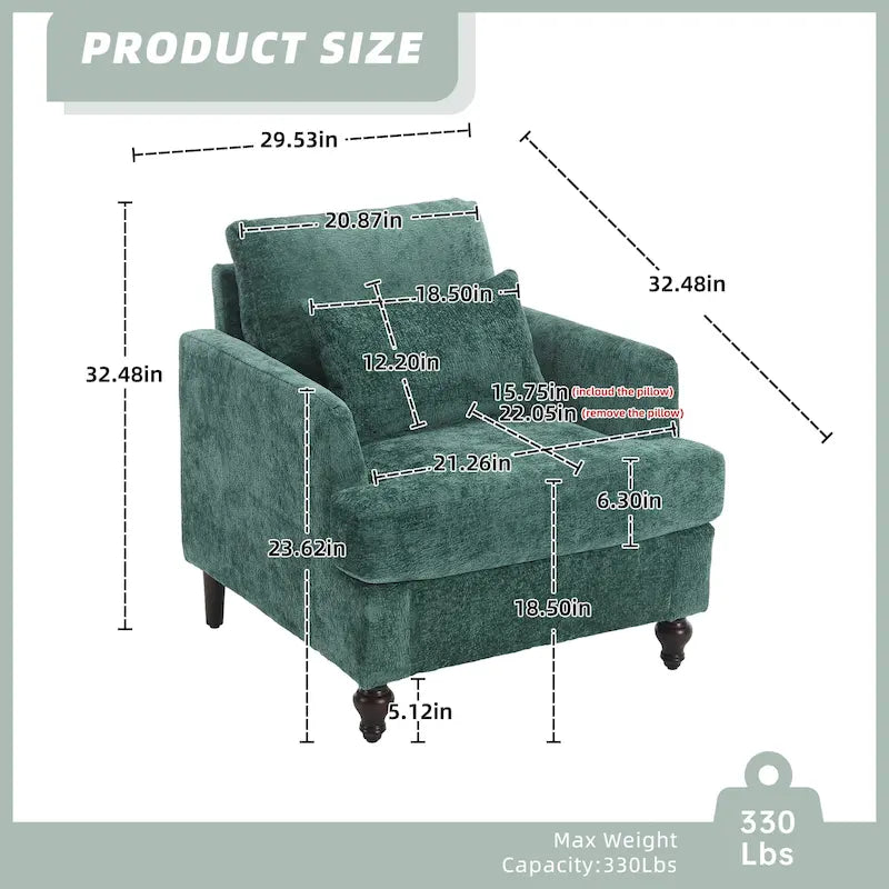 Fauteuil HOMEFUN en chenille avec accoudoirs en bois, style moderne du milieu du siècle, pour salon