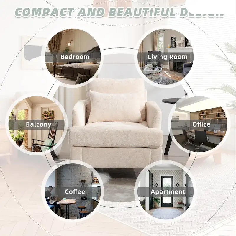 Fauteuil HOMEFUN en chenille avec accoudoirs en bois, style moderne du milieu du siècle, pour salon