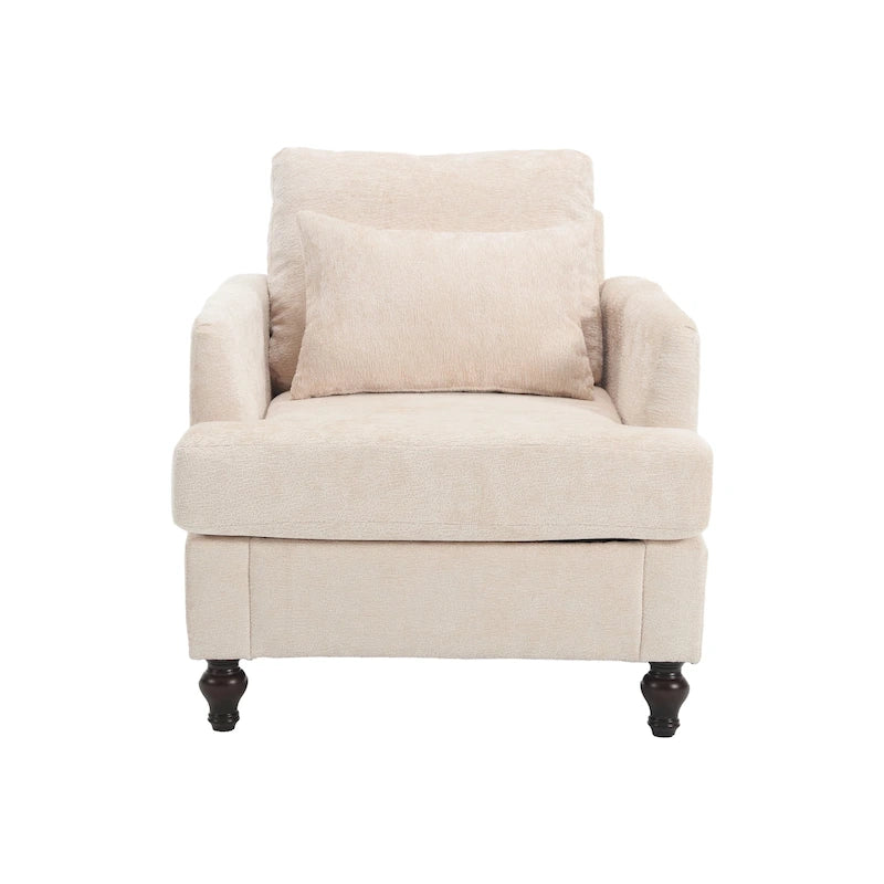 Fauteuil HOMEFUN en chenille avec accoudoirs en bois, style moderne du milieu du siècle, pour salon