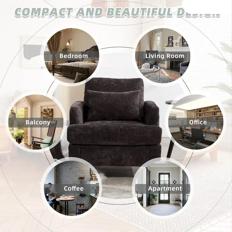 Fauteuil HOMEFUN en chenille avec accoudoirs en bois, style moderne du milieu du siècle, pour salon