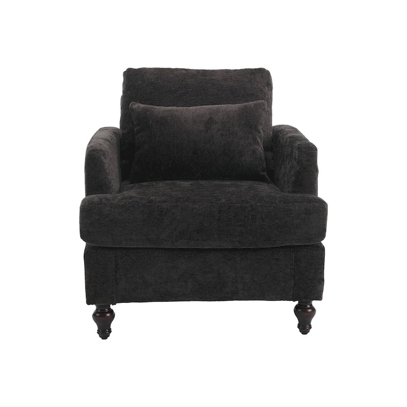 Fauteuil HOMEFUN en chenille avec accoudoirs en bois, style moderne du milieu du siècle, pour salon