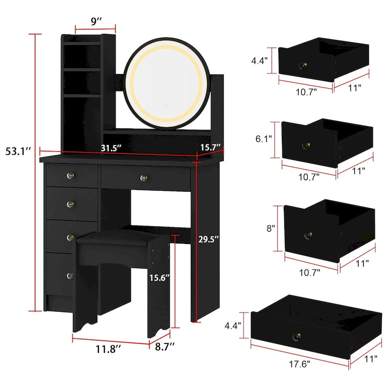 Coiffeuse avec miroir lumineux et tabouret - 52H