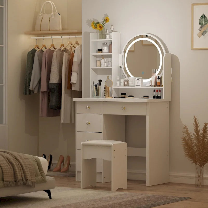 Coiffeuse avec miroir lumineux et tabouret - 52H