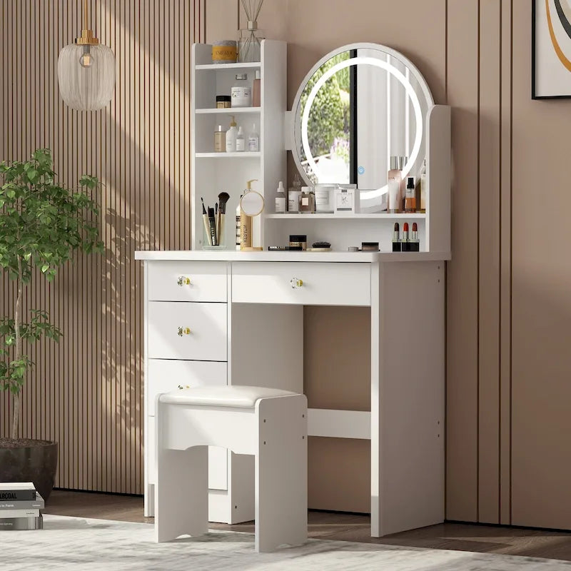 Coiffeuse avec miroir lumineux et tabouret - 52H