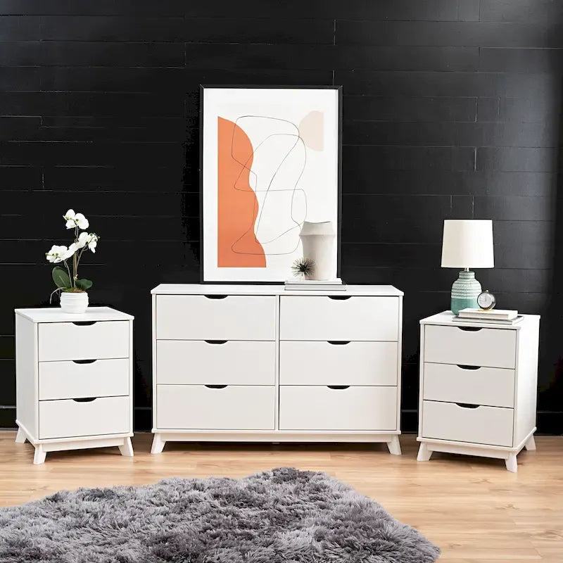 Purcell Pine Wood 3-Piece Bedroom Set with 6-Drawer Dresser and 3-Drawer Nightstands (Set of 2)