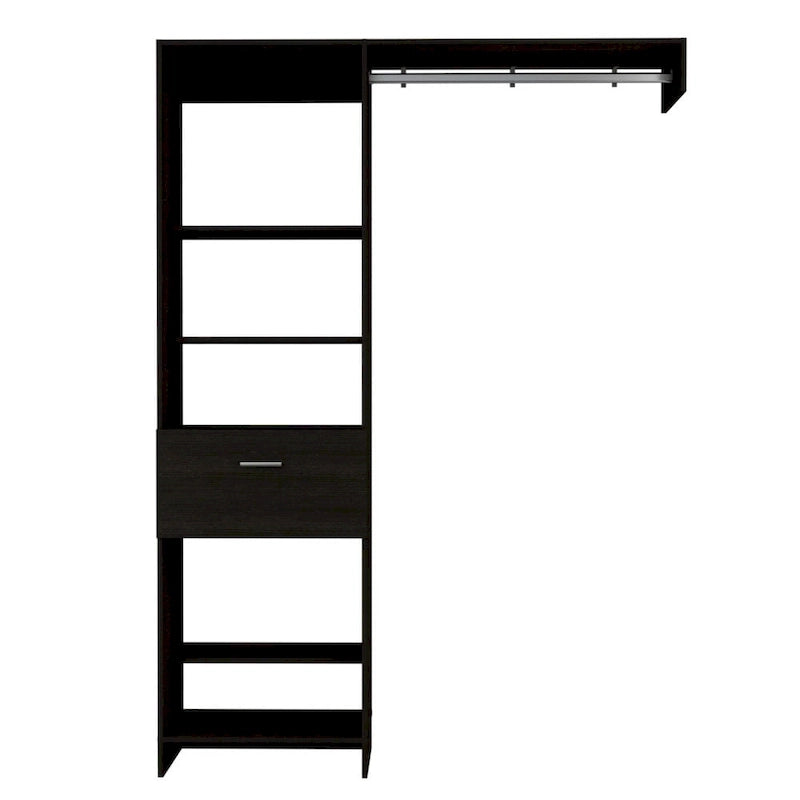 TUHOME Manchester 150 Closet System with Metal Rod, 5 Open Shelves, and 1 Drawer - N/A