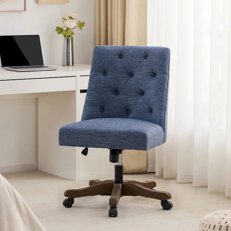 Home Computer Office Chair with Wheels Adjustable Height, Linen Fabric Upholstered Chair Swivel