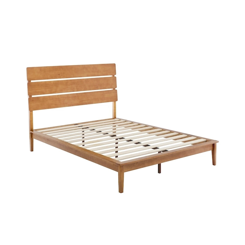 MUSEHOMEINC Low Profile Modern Wooden Platform Bed with Adjustable Height Headboard for Bedroom, Wooden Bed Frame with Headboard