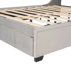 Queen Size Platform Bed with Wingback Headboard and a Big Drawer