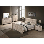 Ensemble de chambre à coucher Roundhill Furniture Imerland avec finition blanchie contemporaine, lit traîneau, commode, miroir, deux tables de chevet, chiffonnier