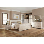 Ensemble de chambre à coucher Roundhill Furniture Imerland avec finition blanchie contemporaine, lit traîneau, commode, miroir, deux tables de chevet, chiffonnier
