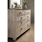 Ensemble de chambre à coucher Roundhill Furniture Imerland avec finition blanchie contemporaine, lit traîneau, commode, miroir, deux tables de chevet, chiffonnier