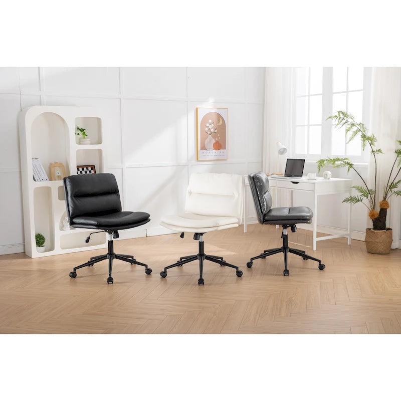 Chaise de bureau pivotante Roundhill Bizerte avec siège large et dossier croisé, chaise de vanité
