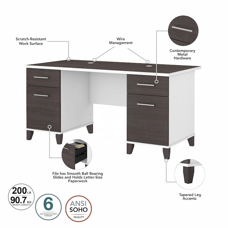 Bureau d'ordinateur de 60 po Bush Furniture Somerset avec tiroirs