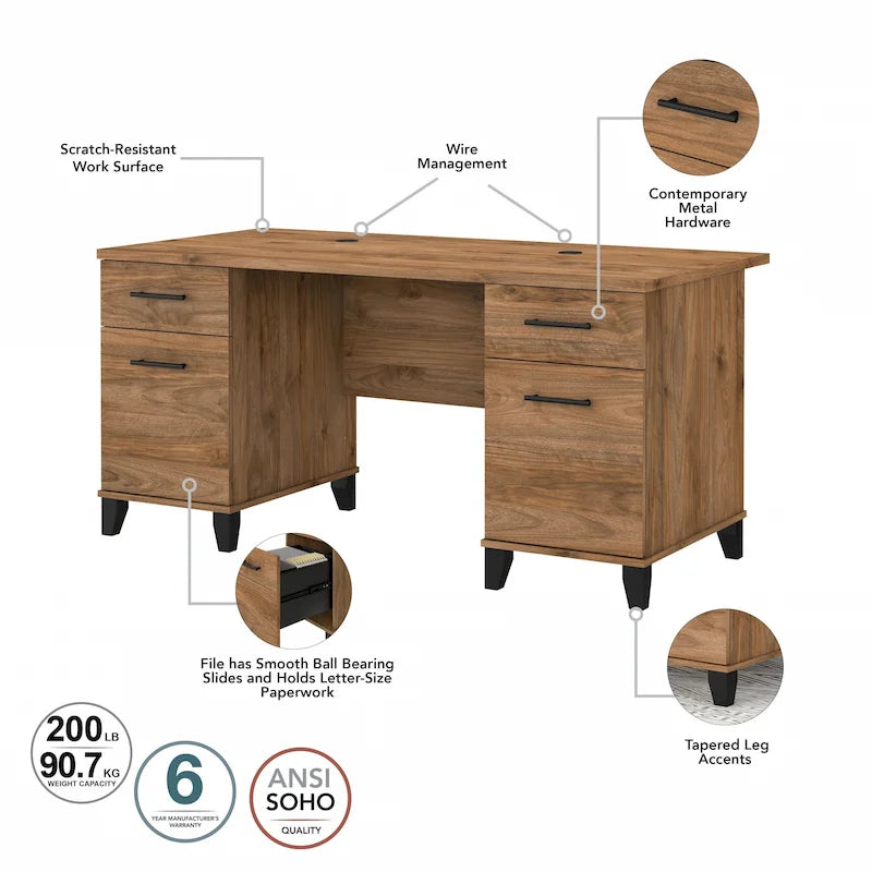 Bureau d'ordinateur de 60 po Bush Furniture Somerset avec tiroirs