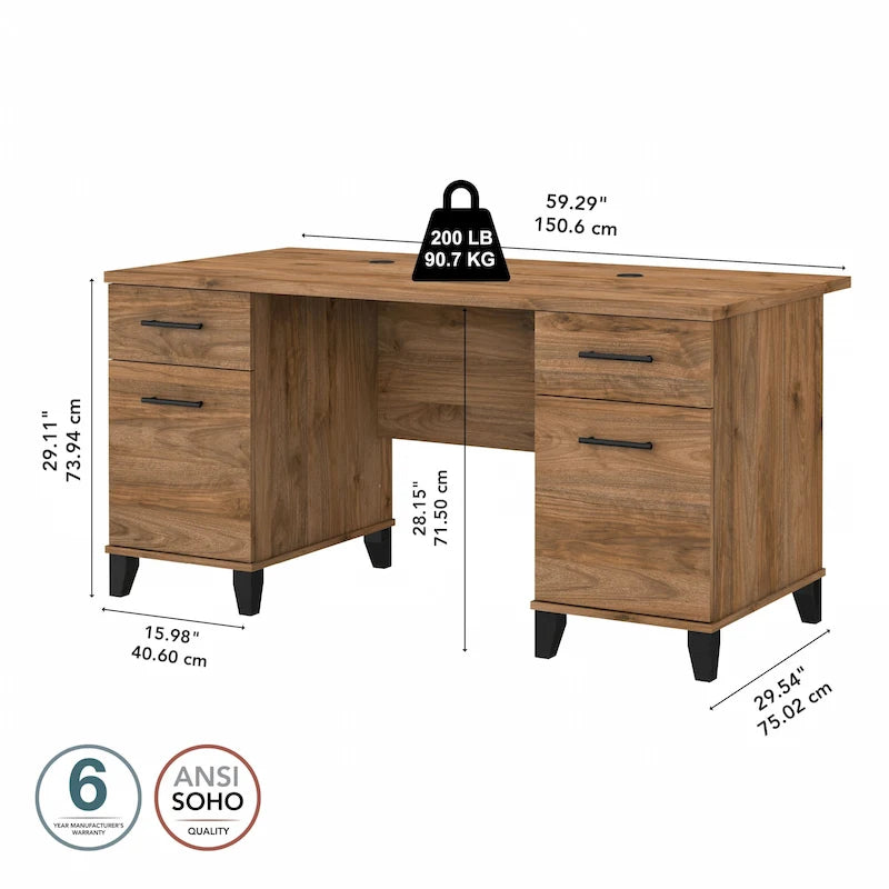Bureau d'ordinateur de 60 po Bush Furniture Somerset avec tiroirs