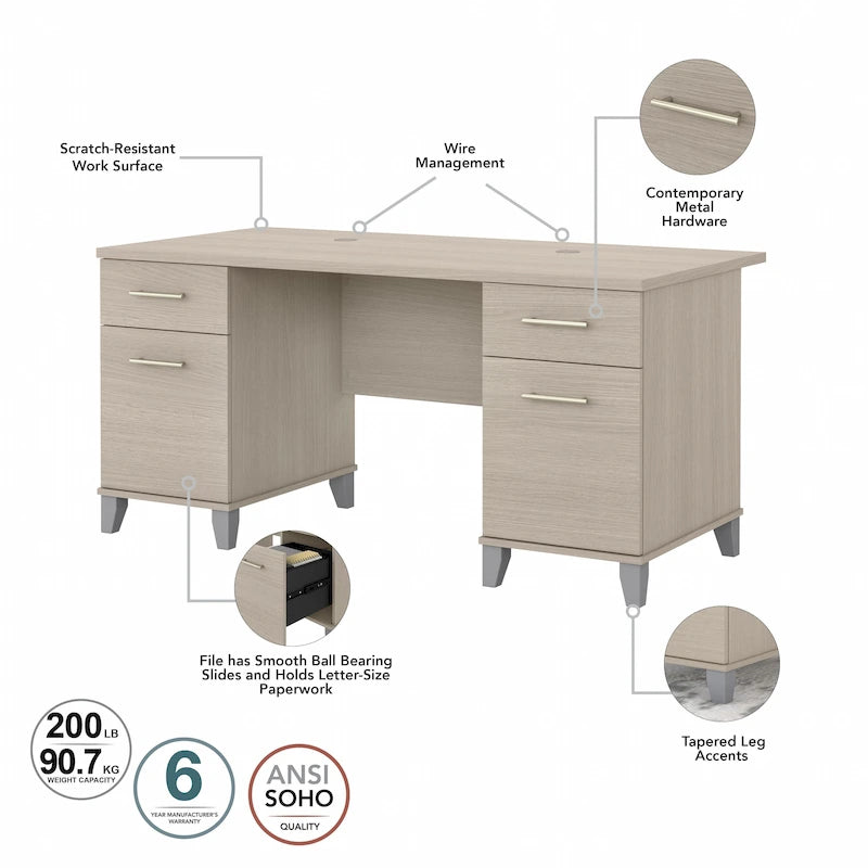 Bureau d'ordinateur de 60 po Bush Furniture Somerset avec tiroirs