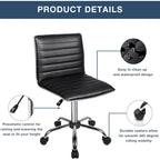 BOSSIN Adjustable Home Office Chair, Mid-Back Armless Ribbed Swivel Task Chair,Vanity Chair for Small Space, Livingroom Make-up