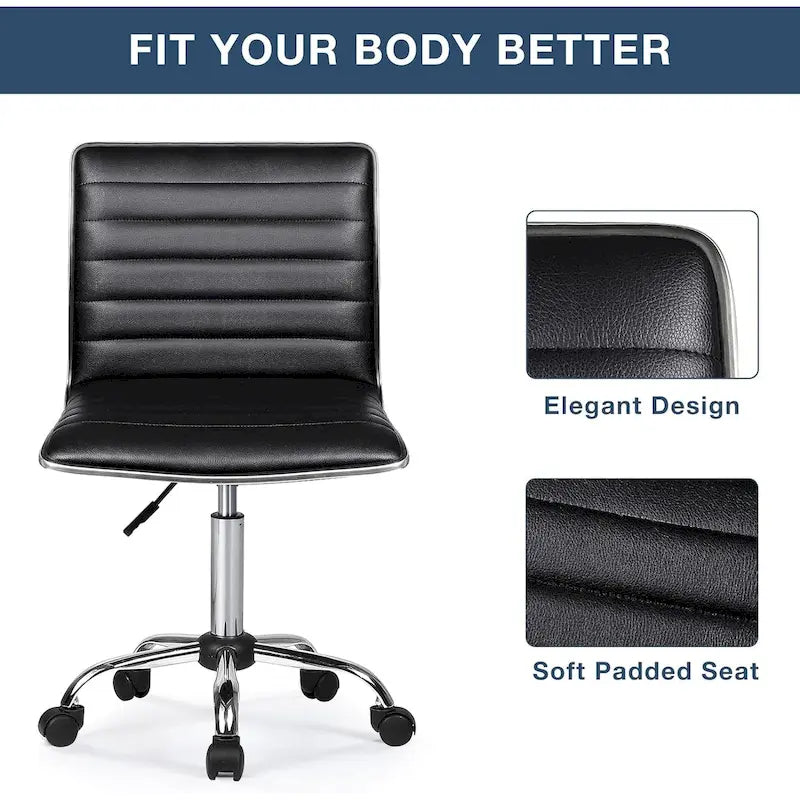 BOSSIN Adjustable Home Office Chair, Mid-Back Armless Ribbed Swivel Task Chair,Vanity Chair for Small Space, Livingroom Make-up