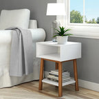 Table de chevet avec casier de style Mid-Century Modern en planches et poutres